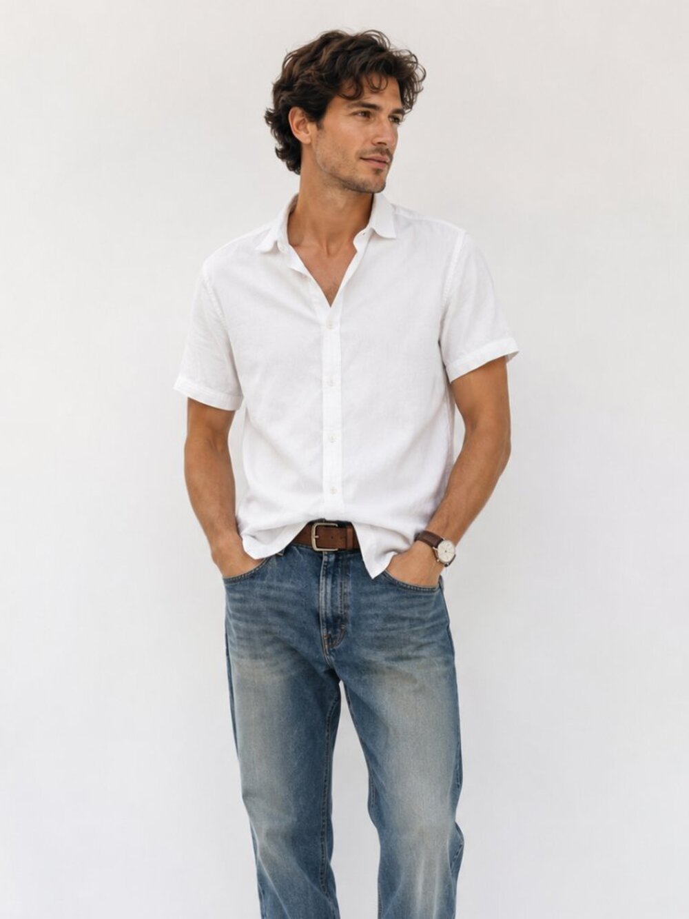 RYE 51 Men’s White Cotton Short Sleeve Button Down Shirt | Medium